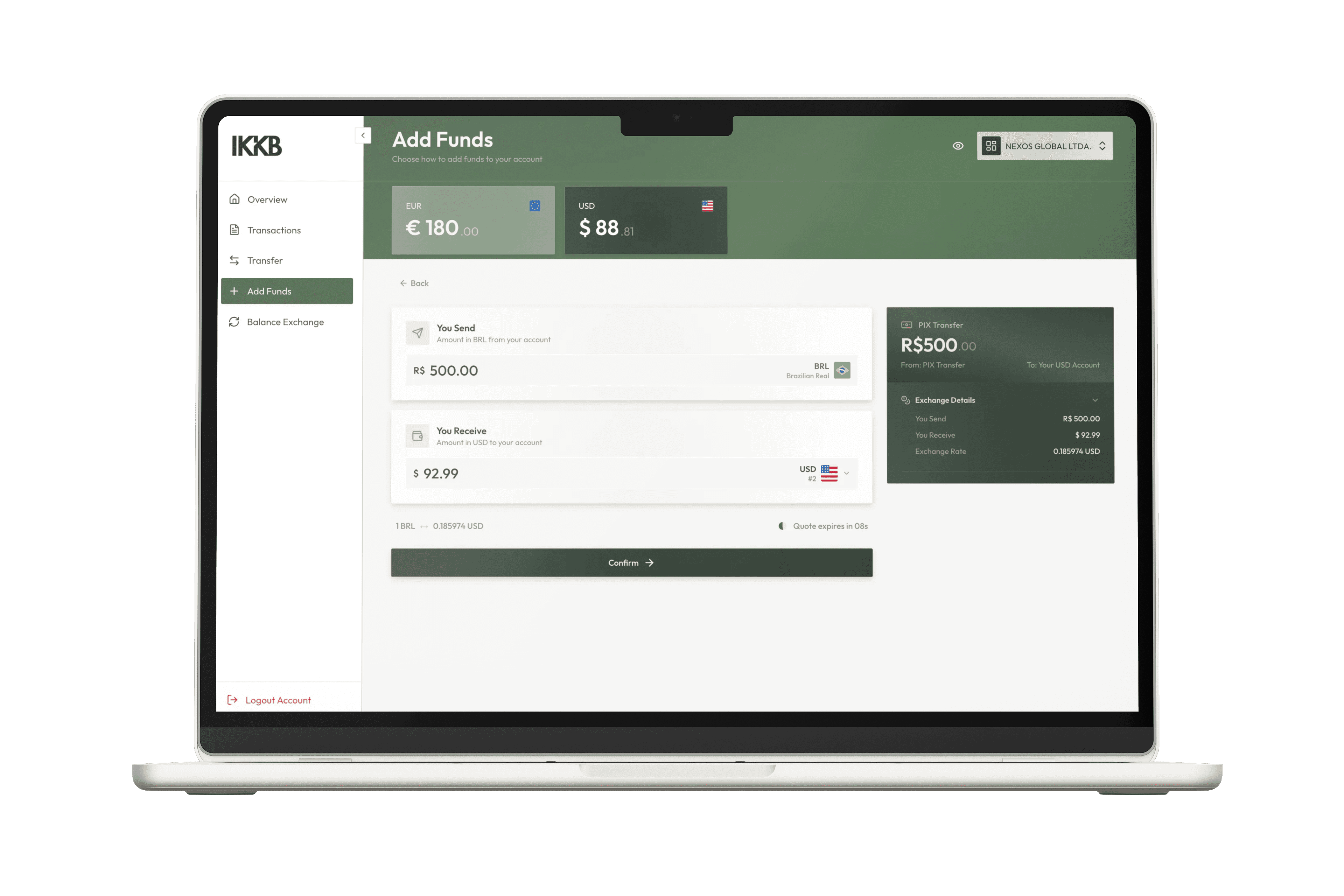 Mockup of adding funds
